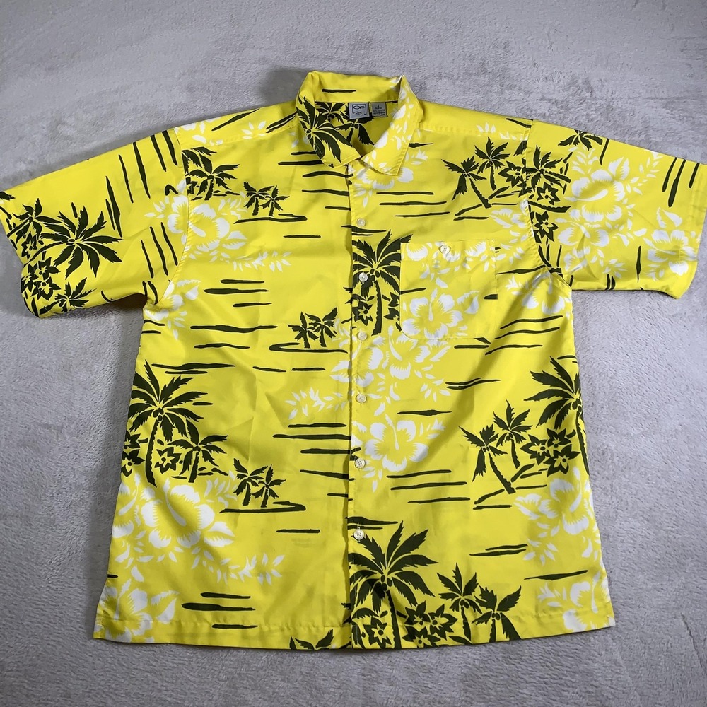 Vintage Ocean Pacific Shirt Mens Large Yellow Floral Hawaiian Short Sleeve 90s